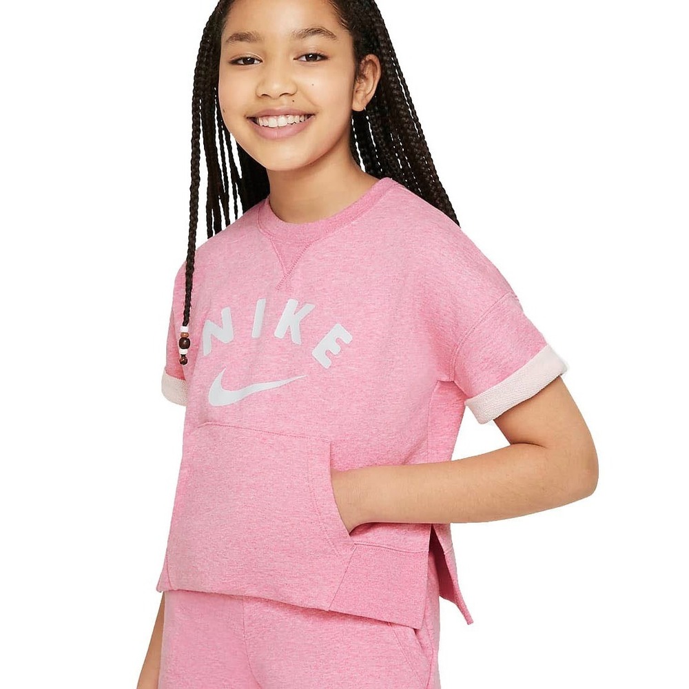 Nike Girl's Sportwear Pullover Graphic Short Sleeve Sweatshirt Pink XL DD2331